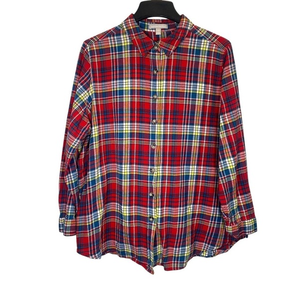 WOMAN WITHIN Red Plaid size Large (18-20) flannel long sleeve button up Shirt - Picture 1 of 6